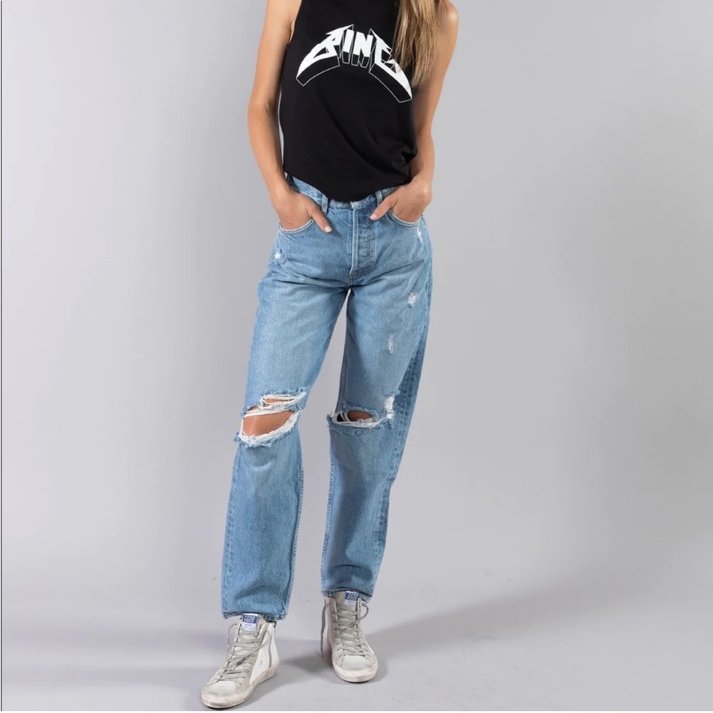 Boyish The Toby High Rise Relaxed Tapered Distressed Jeans 27